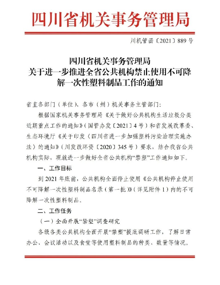 四川發布：公共機構停止使用不可降解一次性塑料制品名錄，今年年底前全面停止使用！